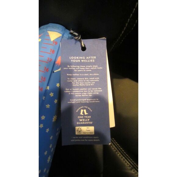 NEW WITH TAGS JOULES MID CALF GIRLS BOOTS LIGHT BLUE WITH WHITE HORSES SIZE 1 - Picture 4 of 4